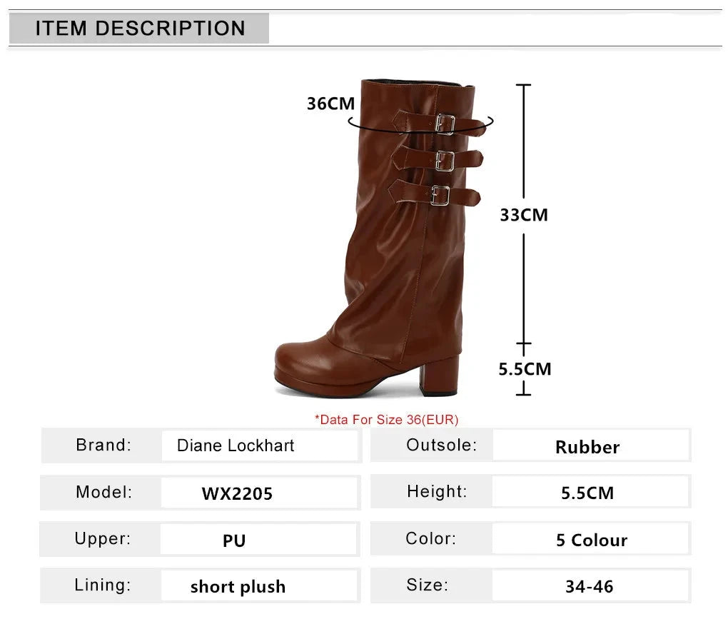 Women Thick Bottom Motorcycle Boots Women Knee High Boots Autumn Winter Women Gothic Punk Buckle Casual Boots Brown White Black