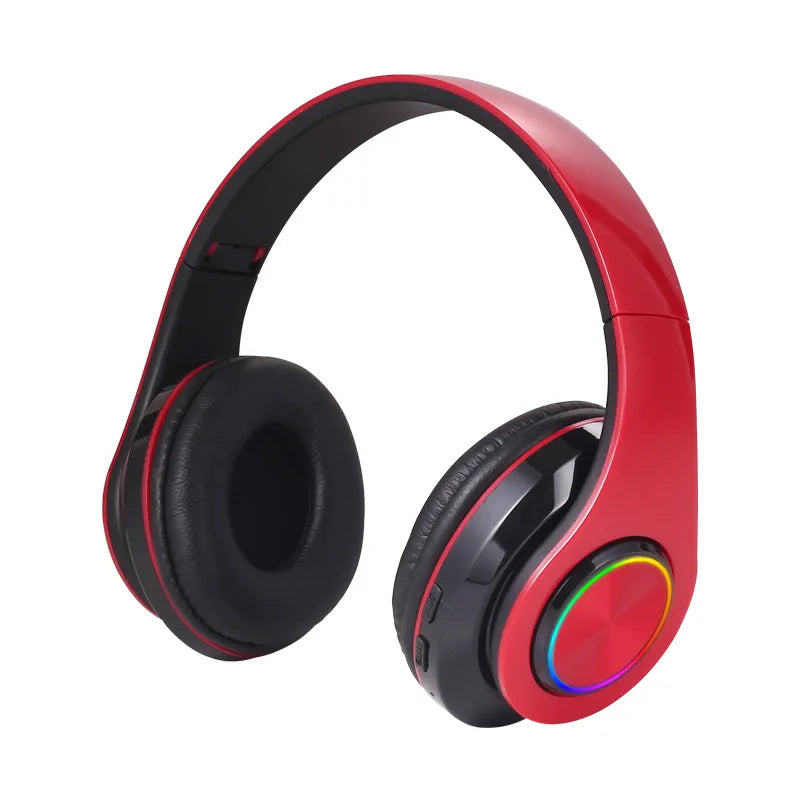 KIMLUD, B39 Headphone With Wireless Bluetooth Colorful Light Pluggable Card Game Music Movement Bluetooth Headset for Phone, Red, KIMLUD APPAREL - Womens Clothes