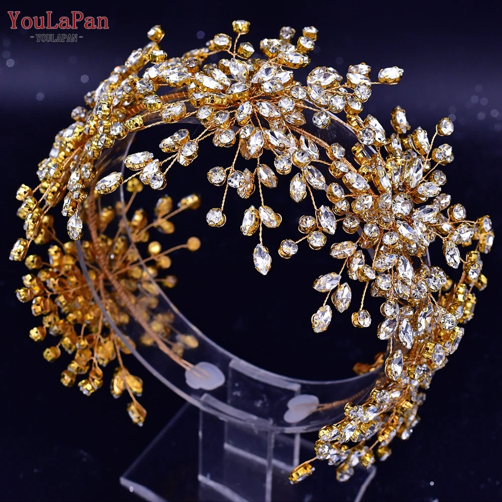 YouLaPan HP389 Bridal Tiara Rhinestone Woman Headband Wedding Hair Accessory Pageant Headwear Silver Gold Color Bride Headpiece