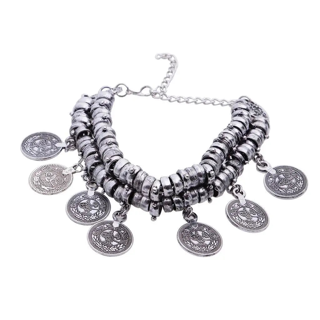 KIMLUD, Turkish Jewelry Bohemian Ethnic Vintage Silver Coin Bracelet Anklet, KIMLUD Womens Clothes