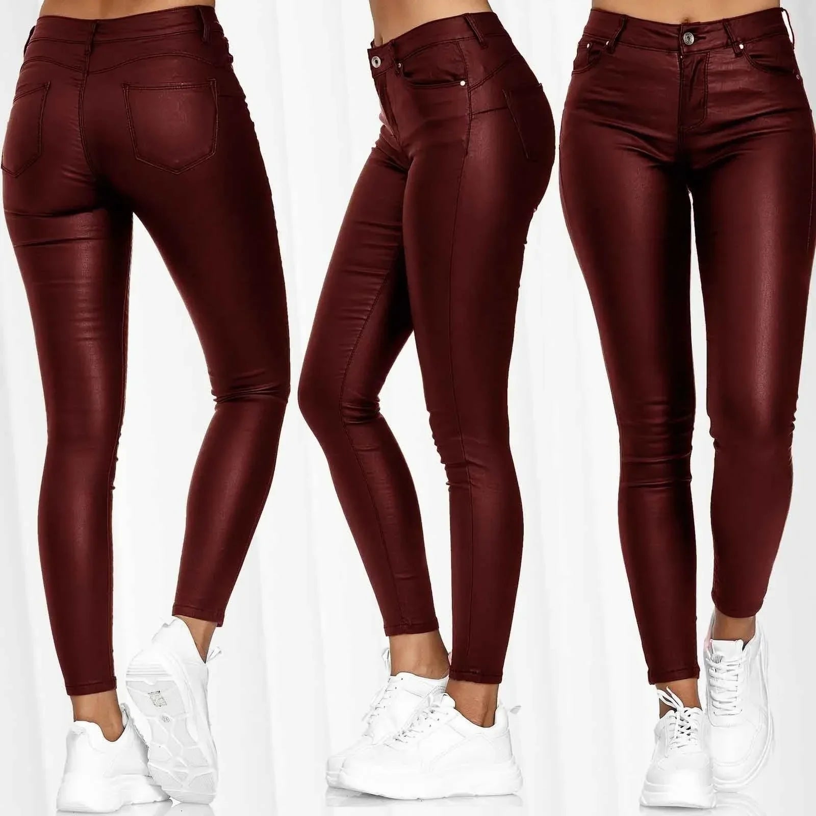 New Women PU Leather Pants Black Sexy Stretch Bodycon Trousers Women High Waist Long Casual Pencil Pants Plus Size XS-4XL