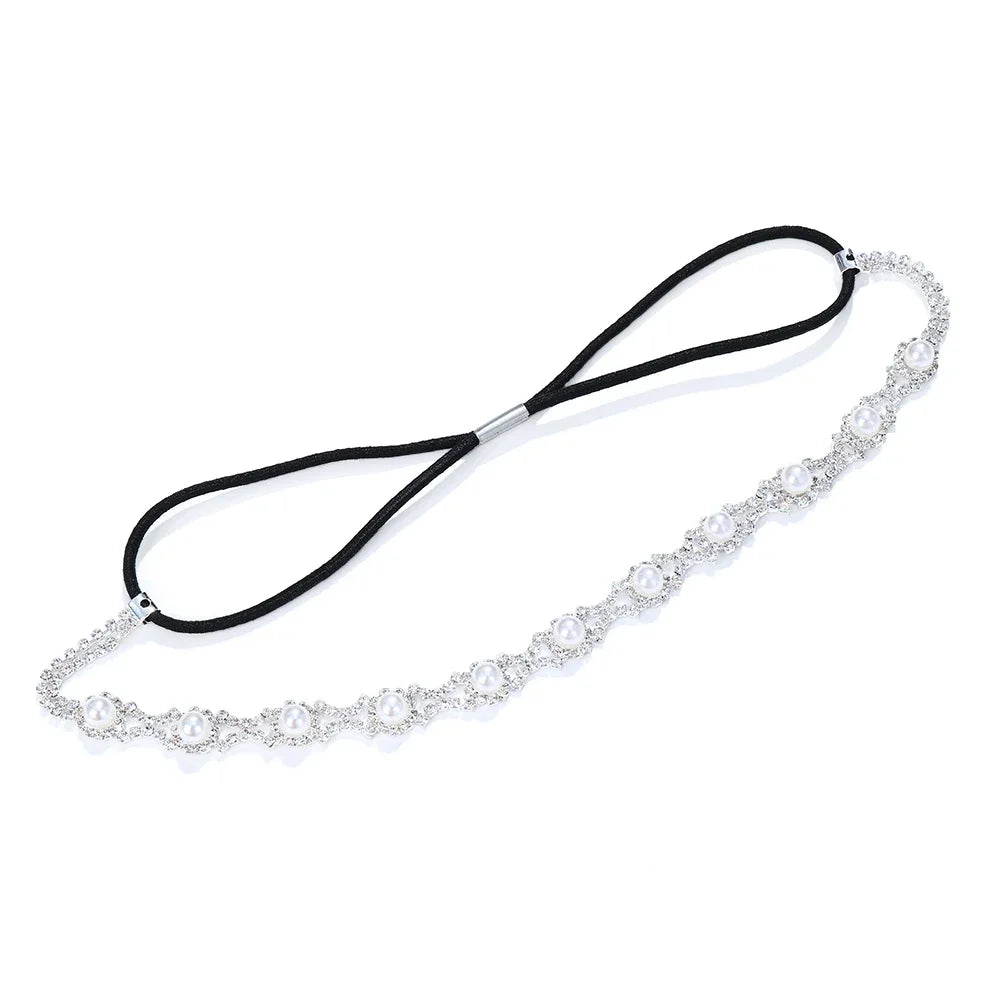 New Fashion Women Elastic Rhinestone Headband Women Wedding Bridal Hair Chain Pearl Crystal Hair Band Head Chain Accessories