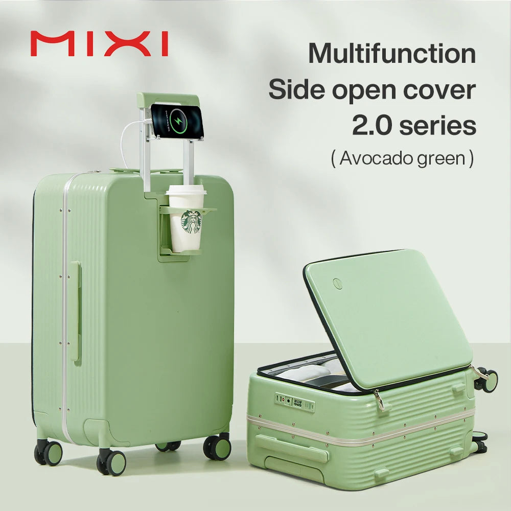 Mixi New Aluminum Frame Suitcase Carry On Rolling Luggage with USB Port Boarding Cabin Cup and Phone Holder 20 24 Inch - KIMLUD