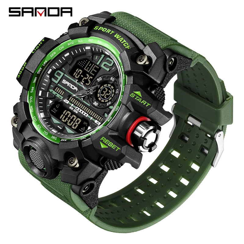 KIMLUD, SANDA G style Top Men Watch 50M Waterproof Sports Military Quartz Watch For Male Electron LED Digital Wristwatch Reloj De Hombre, green / CHINA, KIMLUD APPAREL - Womens Clothes