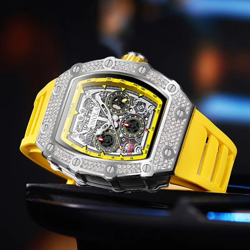 Unique Fashion Design Diamond Inlaid Men's Watch ONOLA Luxury Full-automatic Mechanical Waterproof Tape Watches Men clock