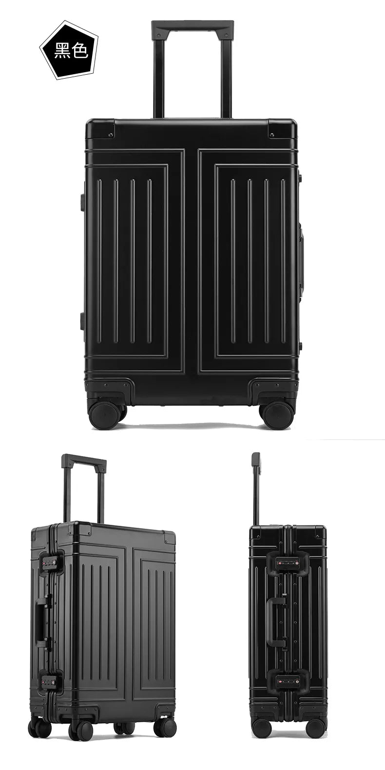 2024 Capacity Durable Luggage Sets 100% Aluminum Suitcase Wheels Women Girl Men Cabin Carry-On Boarding Travel 20/24/26/28