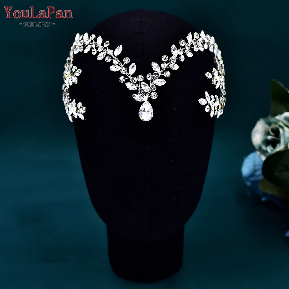 YouLaPan Bride Forehead Headband Sparkling Rhinestone Headpieces For Wedding Women Prom Party Head Jewelry Accessories HP599