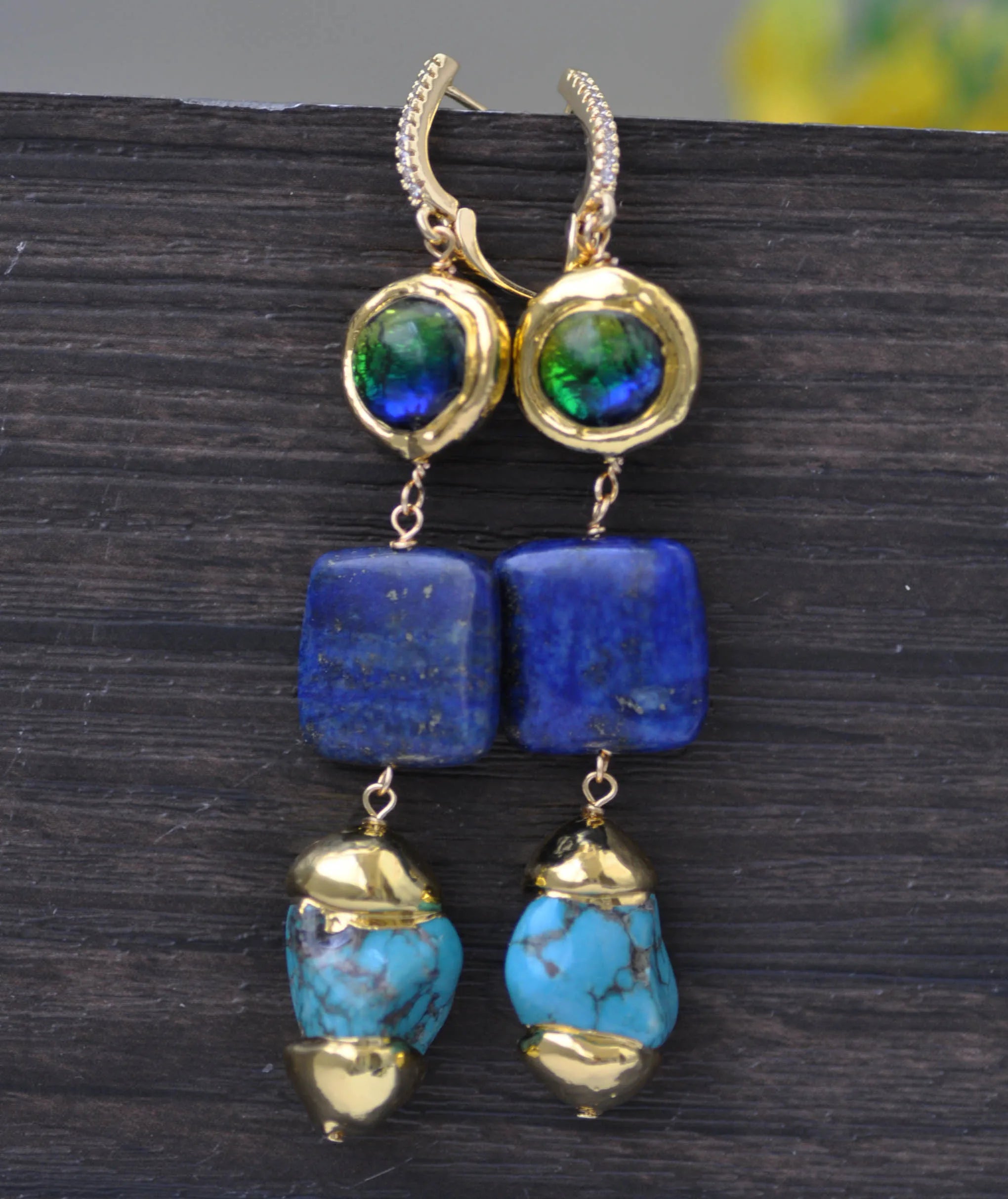 KIMLUD, Z13269 Baroque Turquoise Lapis Lazuli Necklace Earring, KIMLUD Womens Clothes