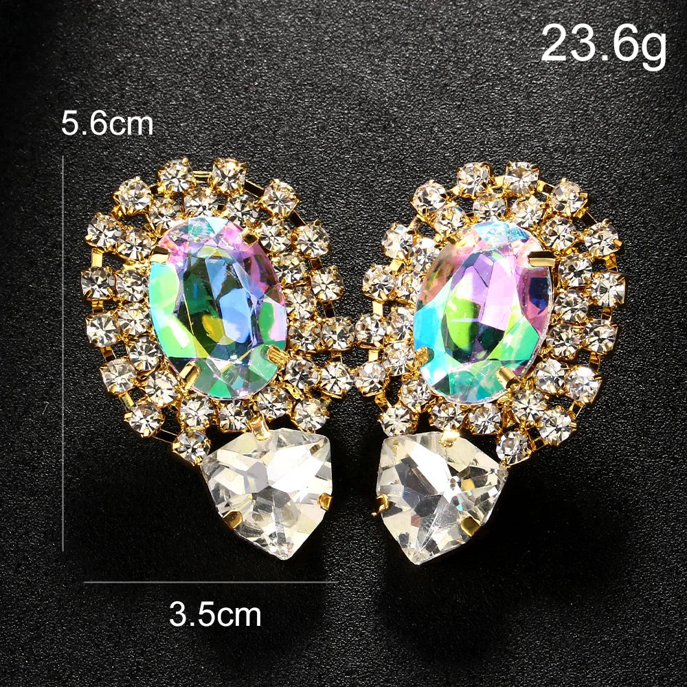 KIMLUD, Stonefans 2024 AB Color Crystal Oversize Earrings Bridesmaid Jewelry Big Rhinestone Earrings Geometric Bridal Wedding Gift, KIMLUD Womens Clothes