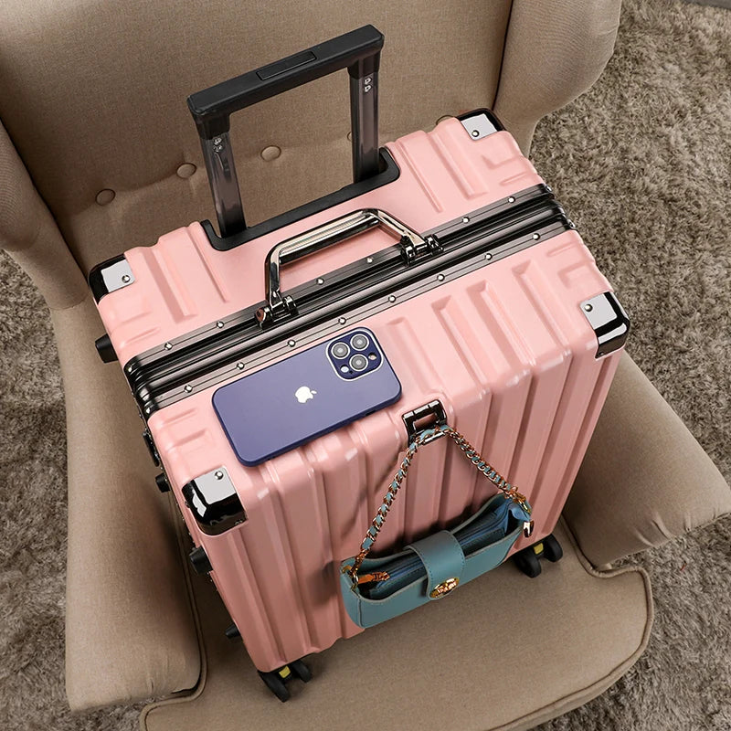 High-value student rolling luggage men women fashion new trolley suitcase carry on large-capacity silent travel boarding case