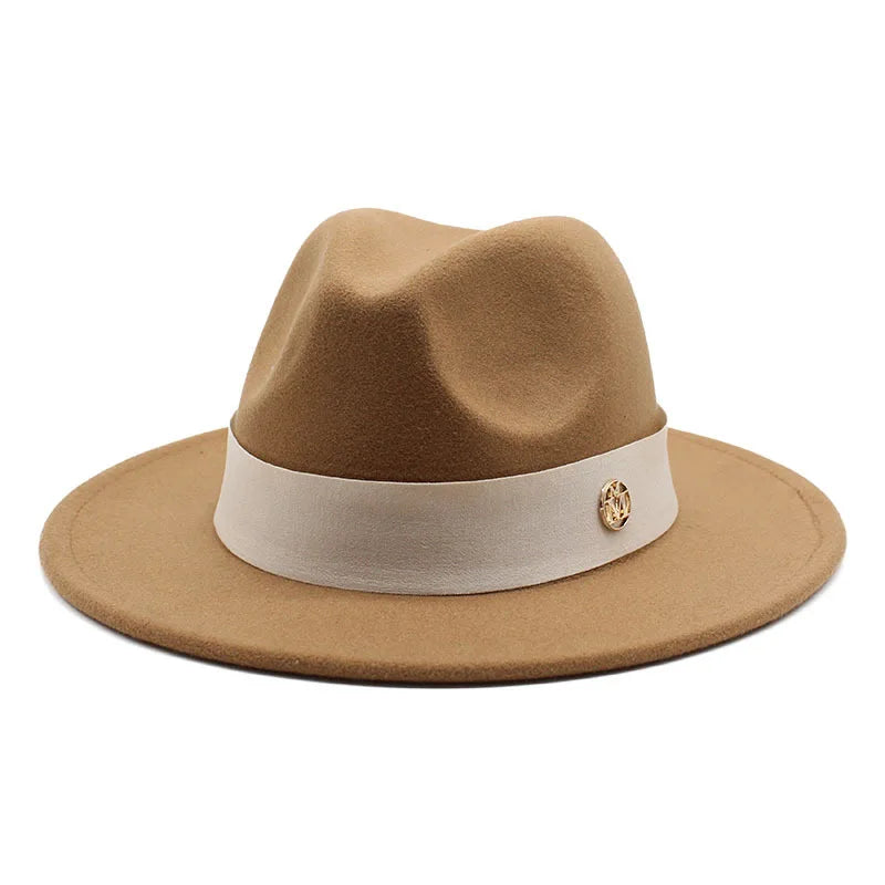 KIMLUD, New Fedora Hat For Women Winter Elegant Fashion Formal Wedding Decorate Church Cap Panama Party Jazz Hat chapeau femme, Khaki / 56-58CM, KIMLUD APPAREL - Womens Clothes