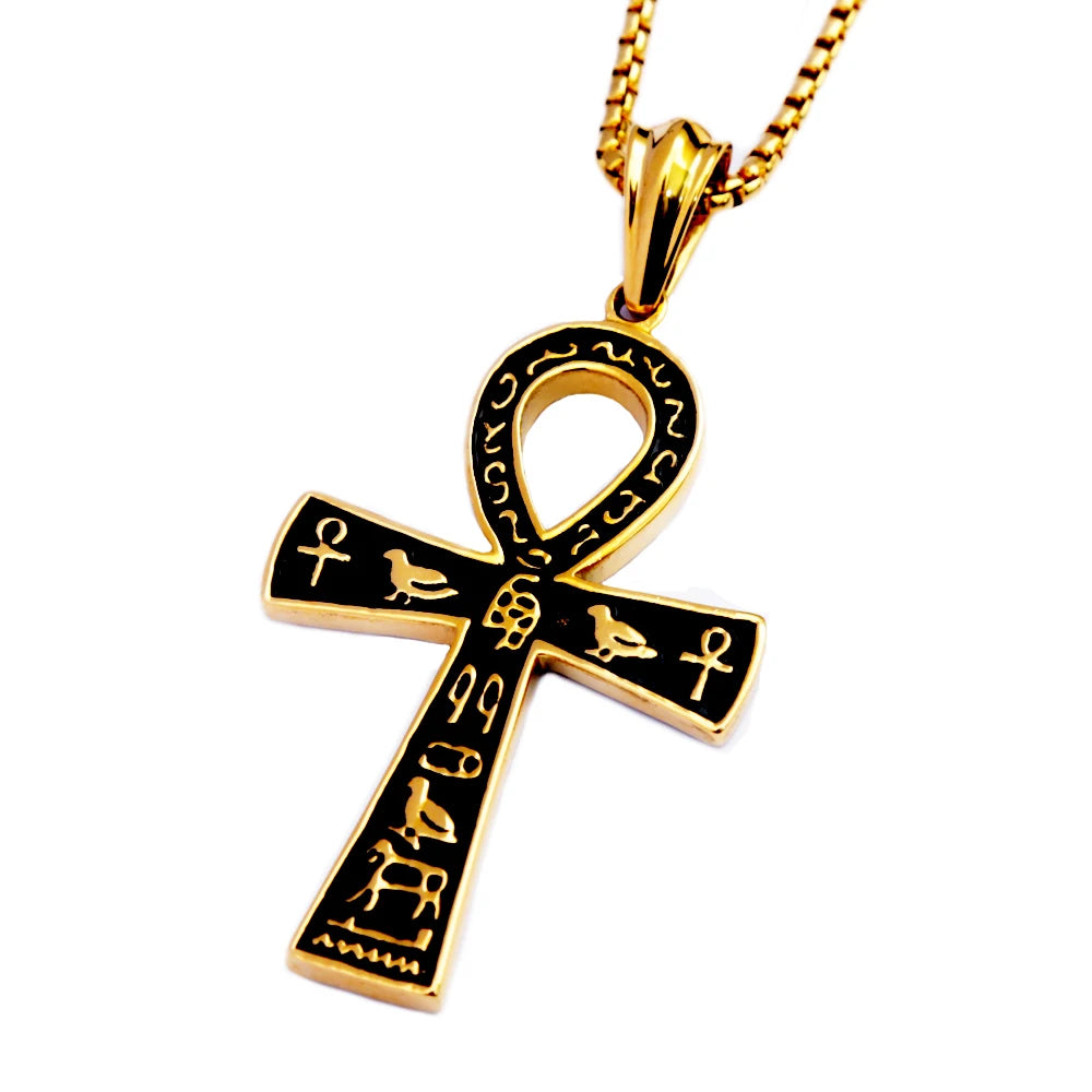 KIMLUD, Fashion Classic Vintage Egypt Ancient Ankh Cross Pendant Necklace for Men Trend Punk Women Glamour Jewelry, AL18762-Gold, KIMLUD APPAREL - Womens Clothes