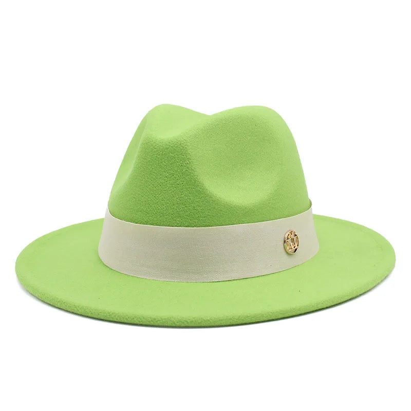 KIMLUD, New Fedora Hat For Women Winter Elegant Fashion Formal Wedding Decorate Church Cap Panama Party Jazz Hat chapeau femme, Green / 56-58CM, KIMLUD APPAREL - Womens Clothes