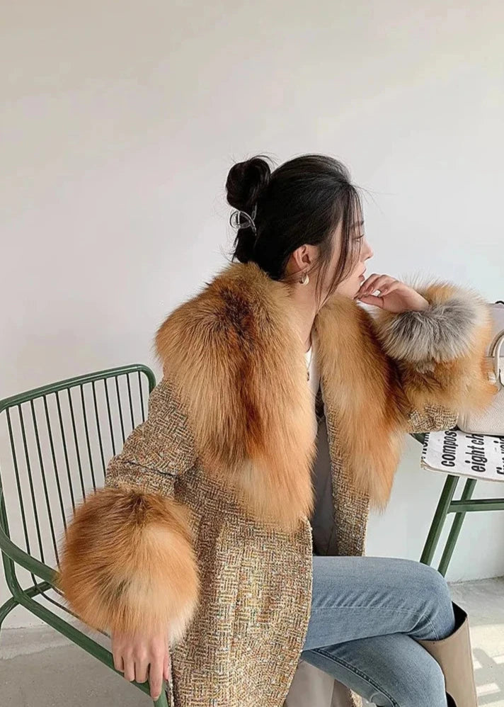 KIMLUD, Winter super fluffy warm real fox fur collar down jacket cotton coat leather collar sleeve  real fur universal scarf, KIMLUD Womens Clothes