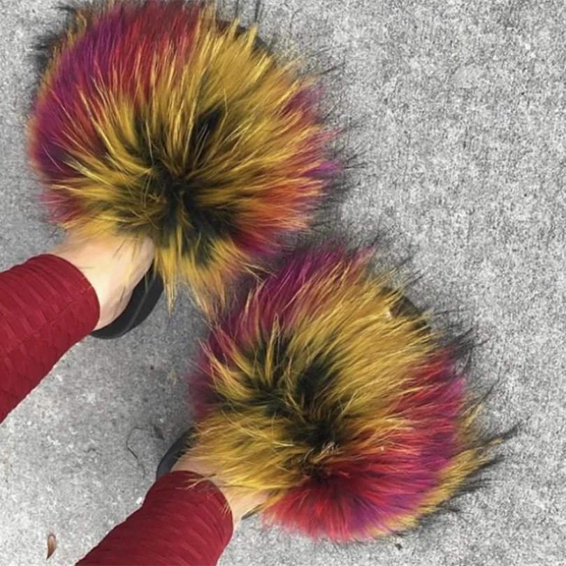 KIMLUD, New Arrival Girl Luxury Fluffy Fur Slippers Ladies Indoor Warm Furry Fur Flip Flops Women Amazing Plush Fur Slides Wholesale Hot, KIMLUD Womens Clothes