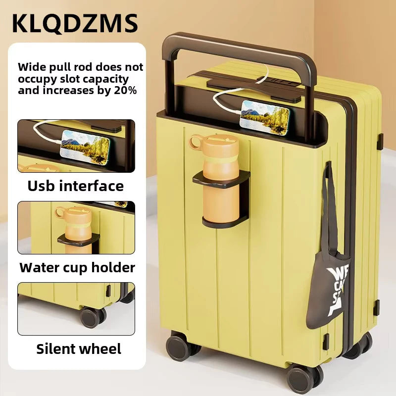 KLQDZMS Cabin Luggage USB Charging Trolley Case ABS+PC Boarding Case 20"22"24"26"28 Inch Combination Case with Wheels Suitcase