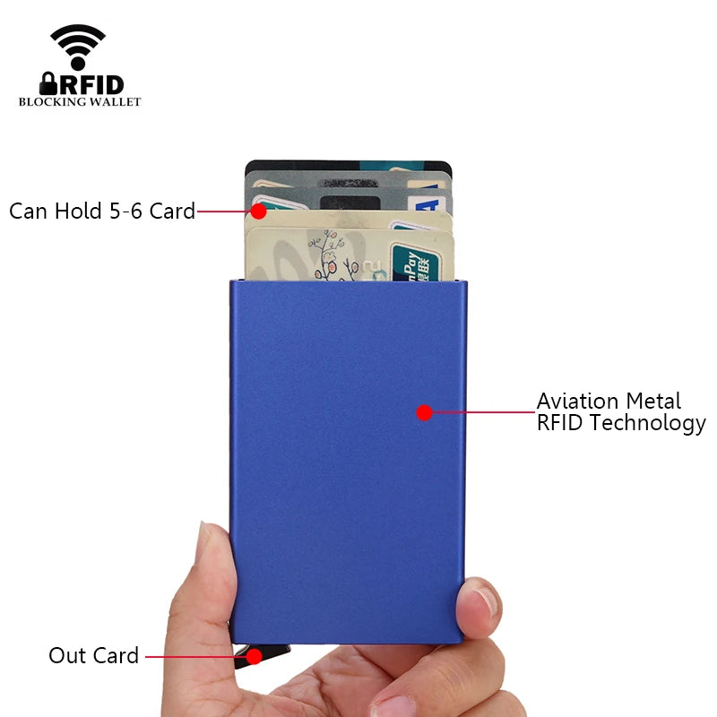 KIMLUD, Rfid Smart Wallet Card Holder Metal Thin Slim Men Women Wallets Pop Up Minimalist Wallet Small Black Purse Vallet Walets for Men, KIMLUD Womens Clothes