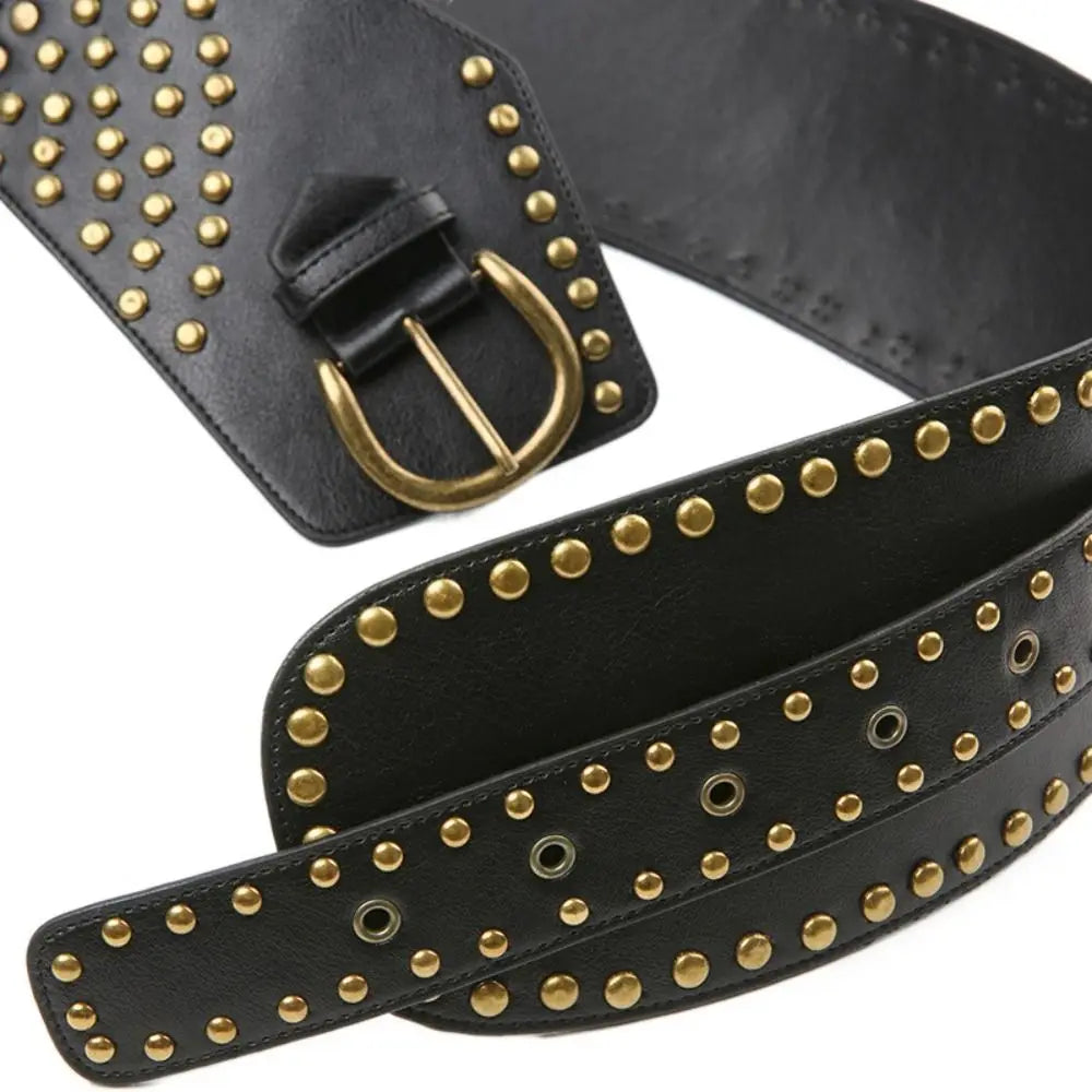 KIMLUD, Punk Style Hollow Asymmetric Belt Harajuku Aesthetic Rivet Streetwear Leather Belt Chic Disc Belt For Women Apparel Accessories, KIMLUD Womens Clothes