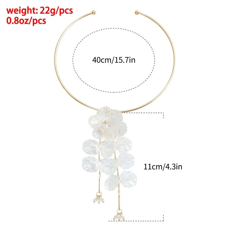 Creative Punk Flower Tassel Collar Necklaces for Women Elegant Crystal Colorful Petal Pendant Necklace Wedding Jewelry Set Gifts