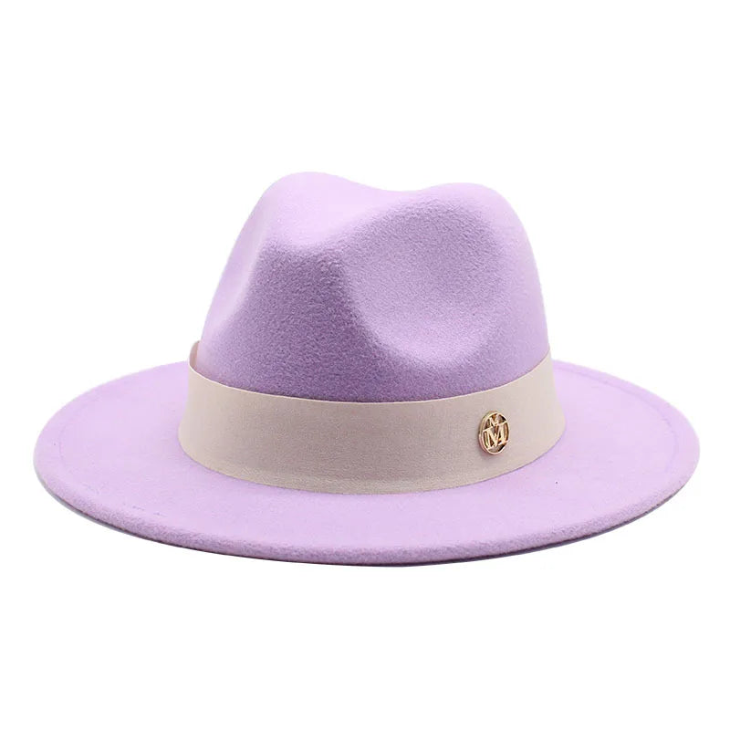 KIMLUD, New Fedora Hat For Women Winter Elegant Fashion Formal Wedding Decorate Church Cap Panama Party Jazz Hat chapeau femme, Light Purple / 56-58CM, KIMLUD APPAREL - Womens Clothes