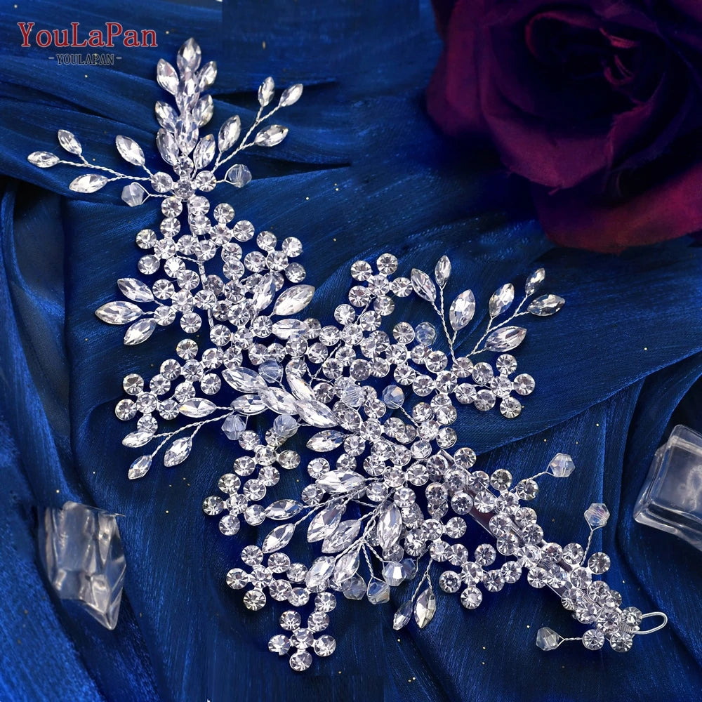 TOPQUEEN HP254 Bridal Side Clip Wedding Tiara Bridal Hairpins Handmade Rhinestone Women Headwear Alloy Flower Bride Headdress