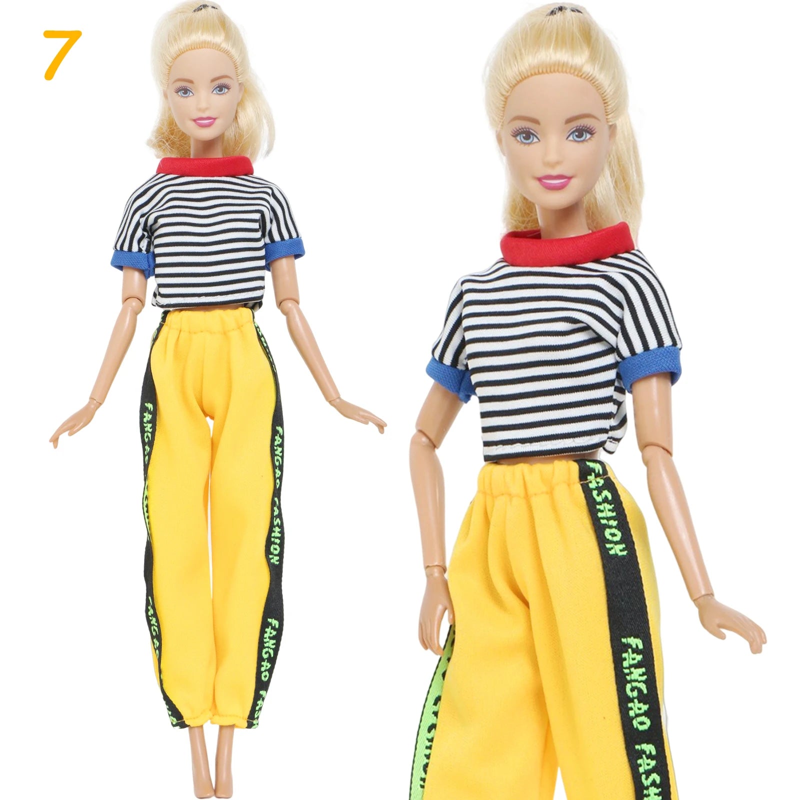 KIMLUD, 1 Set Fashion Multicolor Outfit Wave Point Dress Shirt Denim Grid Skirt Daily Casual Wear Accessories Clothes for Barbie Doll, 7, KIMLUD APPAREL - Womens Clothes