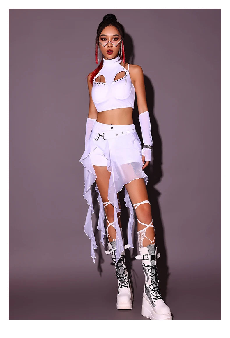 KIMLUD, 2024 New Jazz Dance Costumes For Women White Loose Kpop Outfits Girls Group Gogo Dancers Dress Nightclub Bar Stage Wear DN17932, KIMLUD Womens Clothes