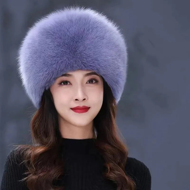 Real Fox Fur Hat Winter Natural Fur Snow Hat For Ladies Thick Outdoor Beanies Caps Russians Skiing Hats Bomber White Fur Caps