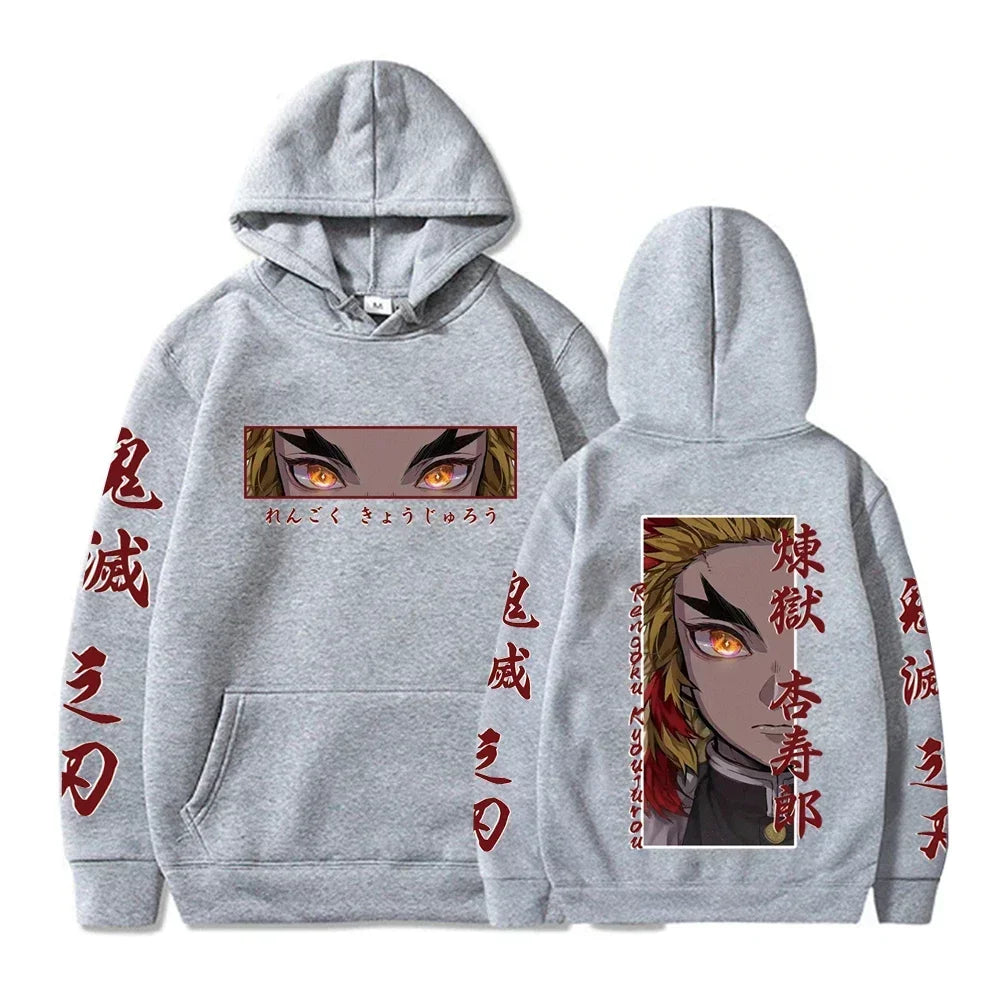 KIMLUD, Hot Anime  Demon Slayer Hooded Rengoku Kyoujurou Eyes Graphic Print Autumn Winter Men Women Casual Sweatshirt Plus Size Hoodie, KIMLUD Womens Clothes