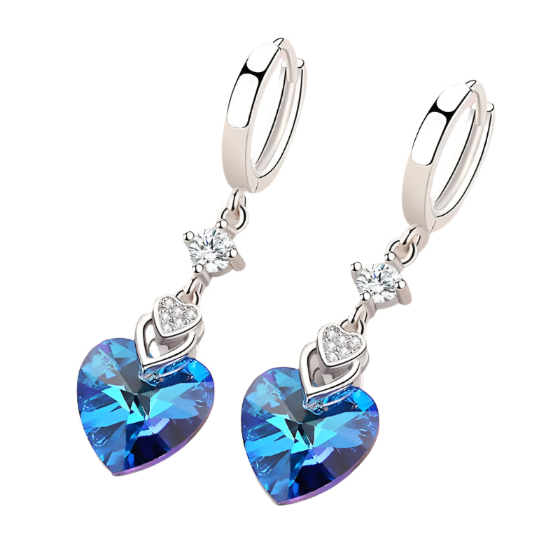 KIMLUD, 925 Sterling Silver Earrings Blue Crystal Heart-Shaped Zircon Earrings For A Woman'S Engagement Charm Jewelry Gift, KIMLUD Womens Clothes