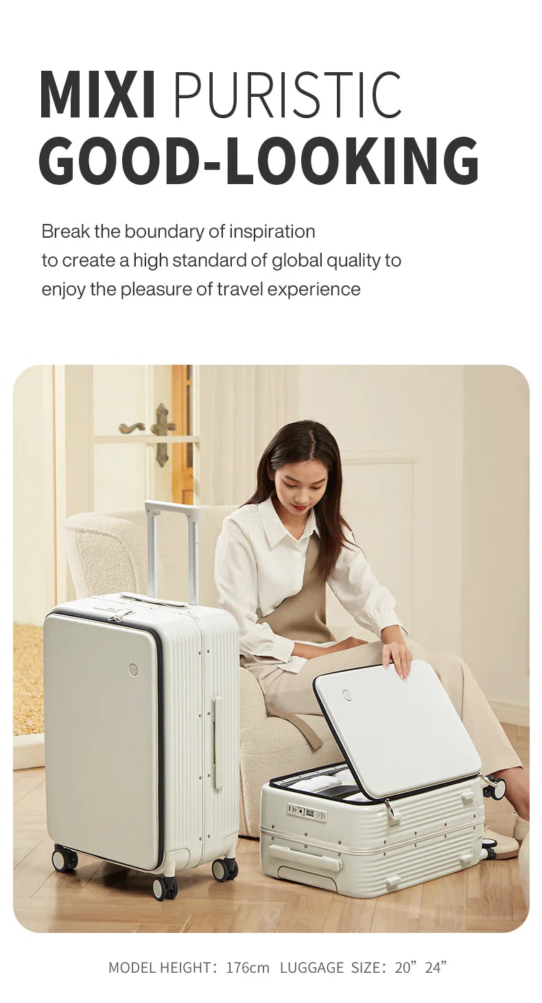 Mixi New Aluminum Frame Suitcase Carry On Rolling Luggage with USB Port Boarding Cabin Cup and Phone Holder 20 24 Inch - KIMLUD