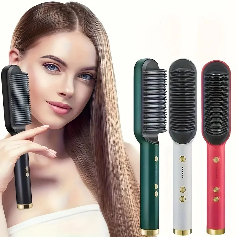 1 piece of straight hair comb, 2-in-1 electric straight hair curling styling tool, multifunctional straight hair straightener