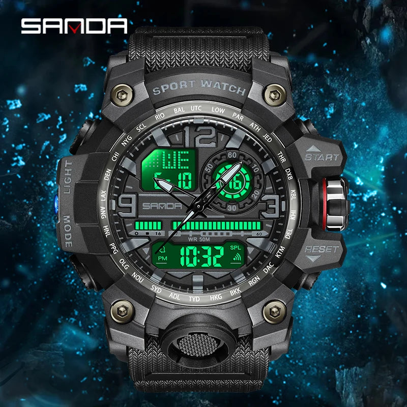 KIMLUD, SANDA G style Top Men Watch 50M Waterproof Sports Military Quartz Watch For Male Electron LED Digital Wristwatch Reloj De Hombre, KIMLUD Womens Clothes