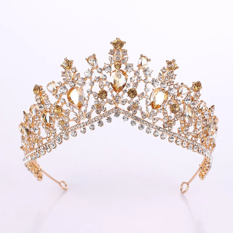 DIEZI Vintage Baroque Dark Blue Crystal Crown Bridal Hair Accessories Elegant Queen Tiaras Diadem Girls Wedding Dress Headbands