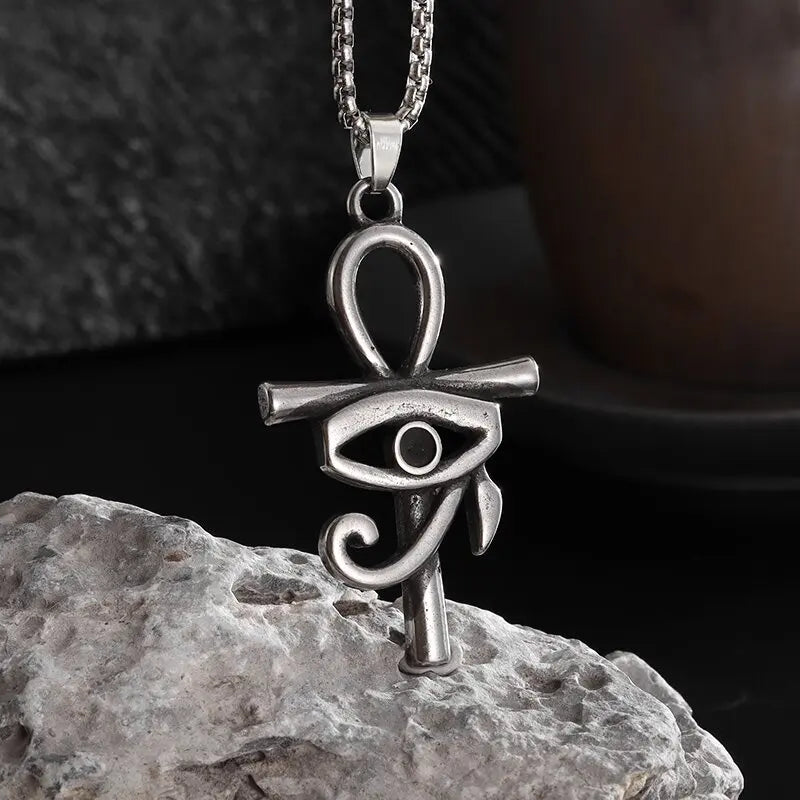 KIMLUD, Fashion Classic Vintage Egypt Ancient Ankh Cross Pendant Necklace for Men Trend Punk Women Glamour Jewelry, AL20183-Silver, KIMLUD APPAREL - Womens Clothes