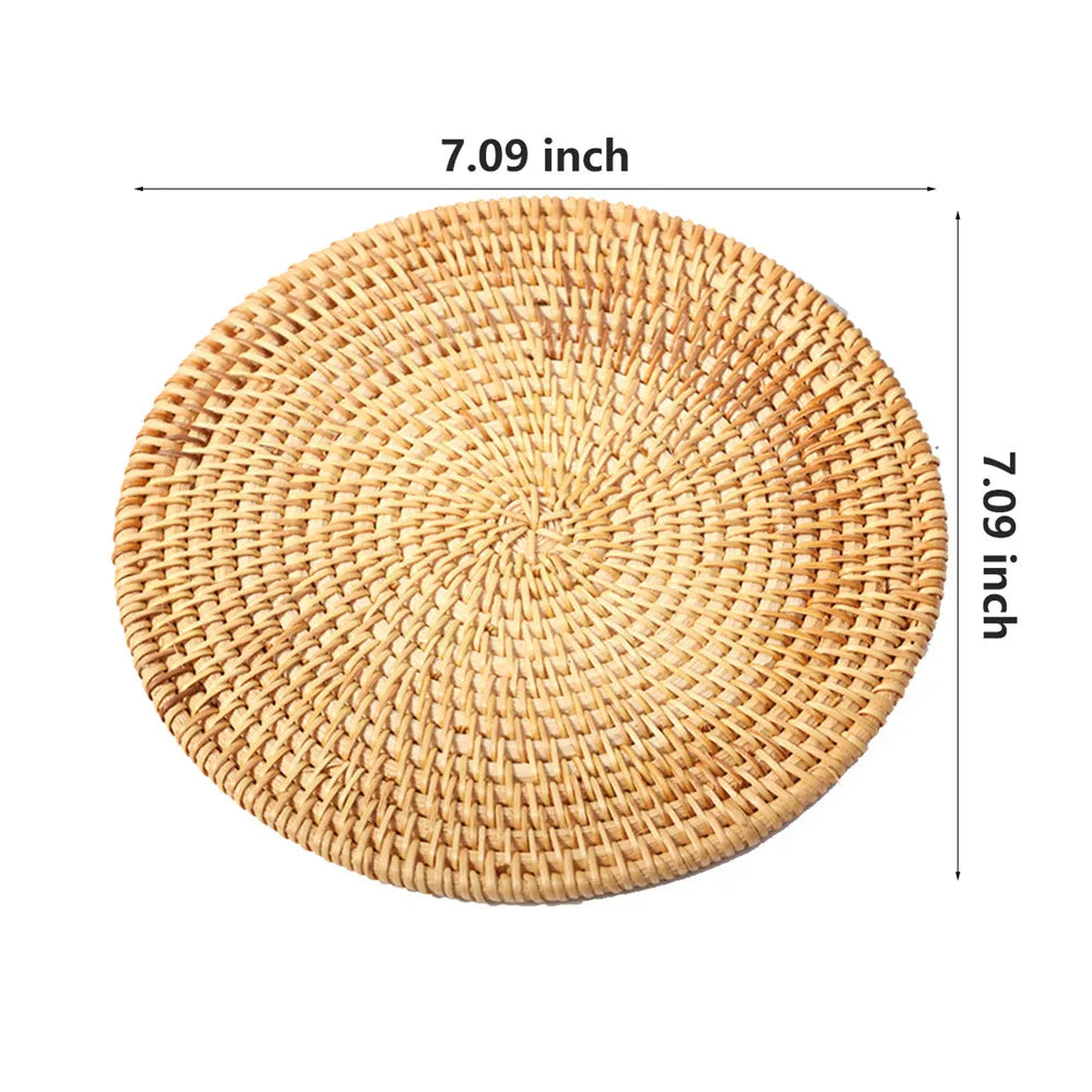 KIMLUD, Rattan Weave Cup Mat Set Drink Coasters Round Pot Pad Table Dish Placemat Home Table Decoration Insulation Handmade Coffee Mat, KIMLUD Womens Clothes