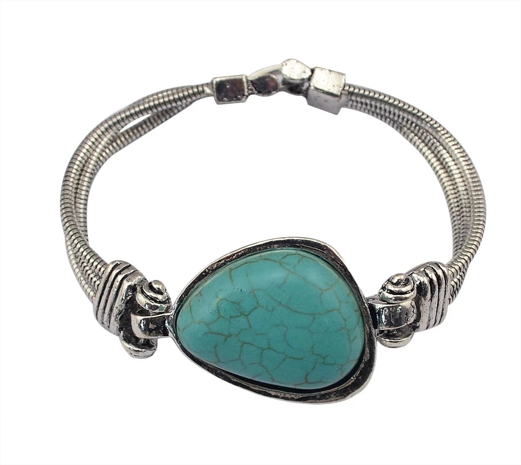 Gypsy Tribal Tibetan Bracelet for Women Boho Vintage Silvery Men's Turquoise Elastic Bangle Afghan Turkish Ethnic Indian Jewelry