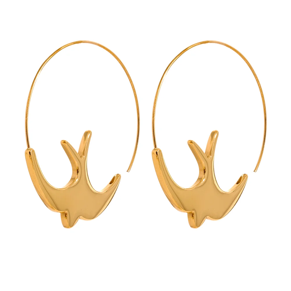 KIMLUD, Yhpup New Stainless Steel Swallow Bird Thin Hoop Earrings for Women Prevent Allergy Minimalist Metal Personalized Ear Jewelry, YH2466A Gold, KIMLUD APPAREL - Womens Clothes