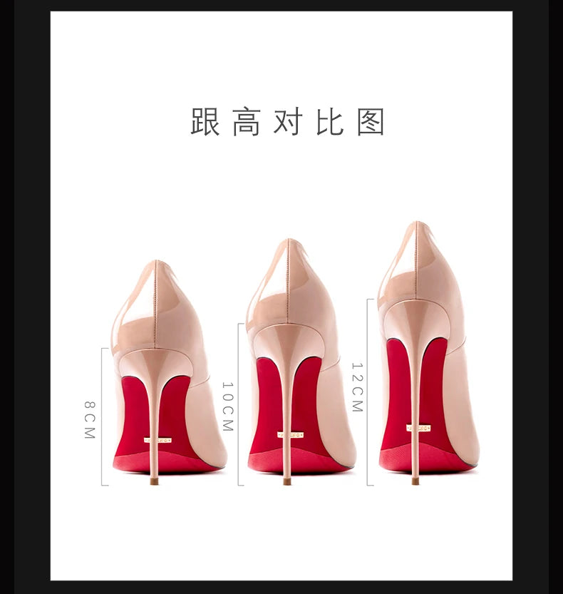 Women's heels 2025 trend Leather Luxury Pumps Red Bottom Pointed Toe High Heels Elegant Stiletto Party Ladies Shoes Woman 12cm - KIMLUD