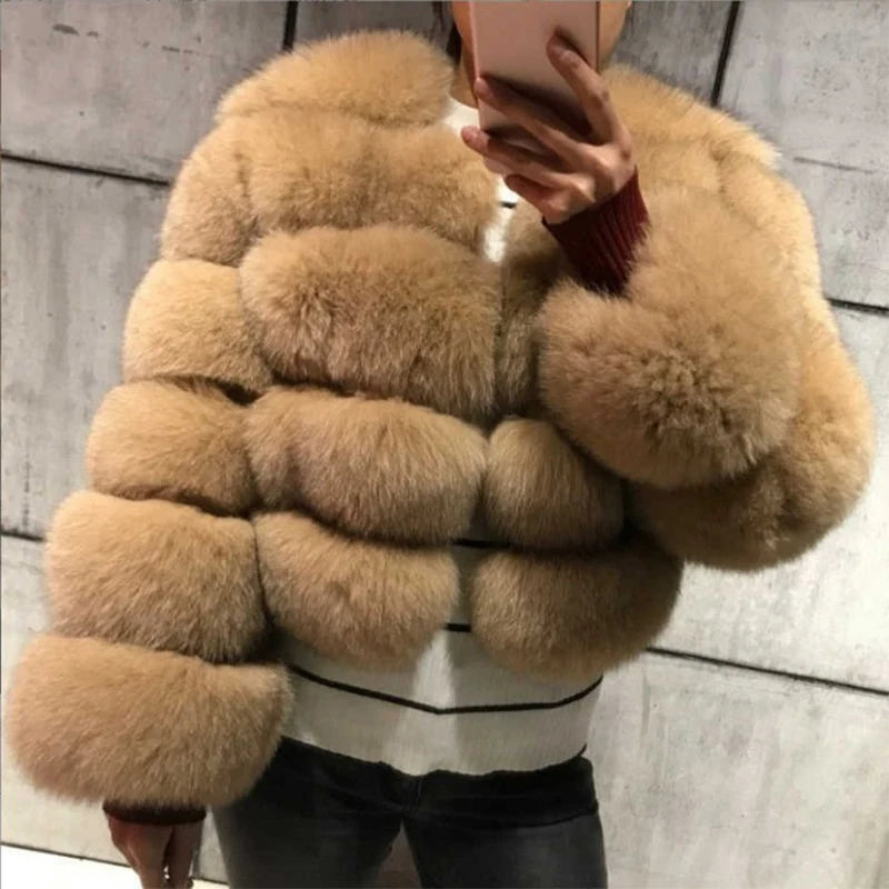 Faux Fur Short Coat Women Cropped Long Sleeve Artificial Fox Fur Jacket Women Winter Fluffy Top Thick Warm Furry Fur Outwears