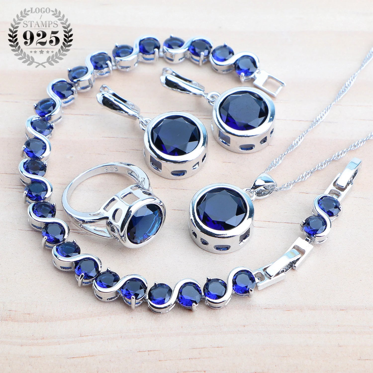 925 Sterling Silver Jewelry Sets Bridal Women Natural Magic Rainbow Zircon Earrings Ring Bracelets Pendant Wedding Necklace Set - KIMLUD