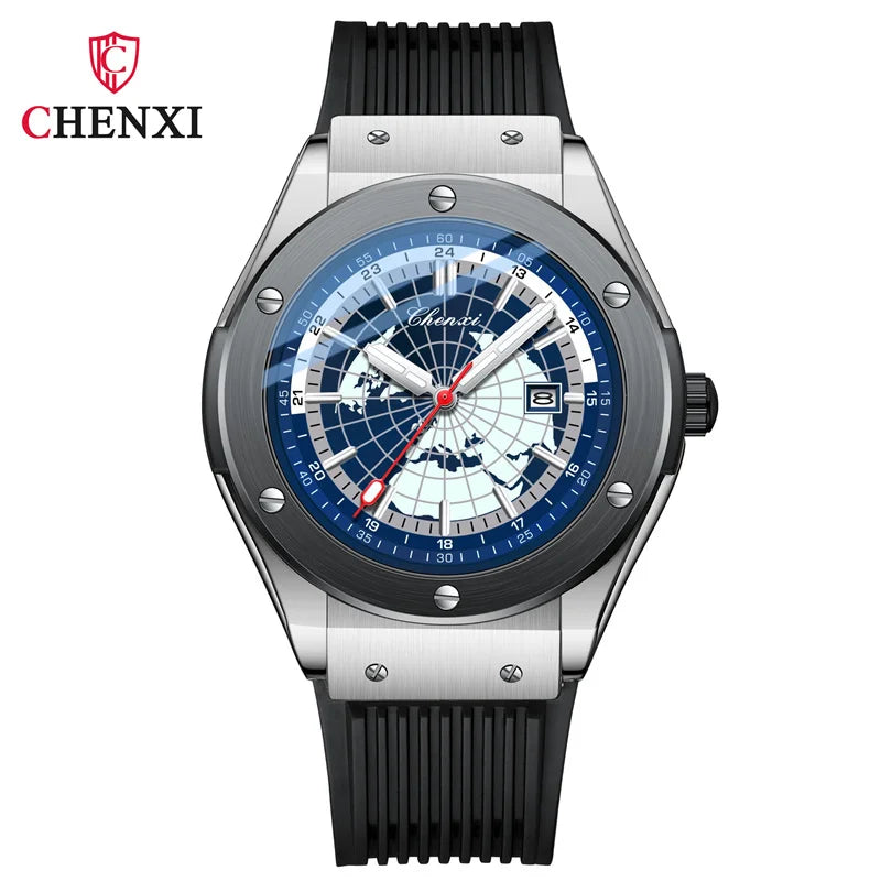 CHENXI 82442 Men's Quartz Watch Casual Unique Sport Watches Brand World Map Military Waterproof Male Wrist Watches Clock Gift