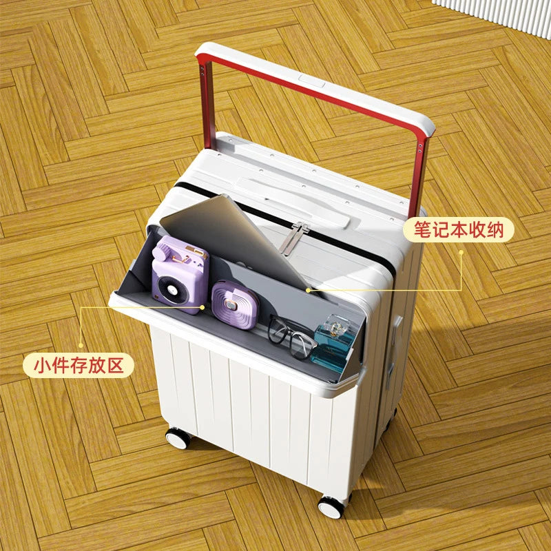 Wide pull rod suitcase 20"22"24"26 Inch multifunctional pull rod box front opening password travel luggage boarding Travel box - KIMLUD