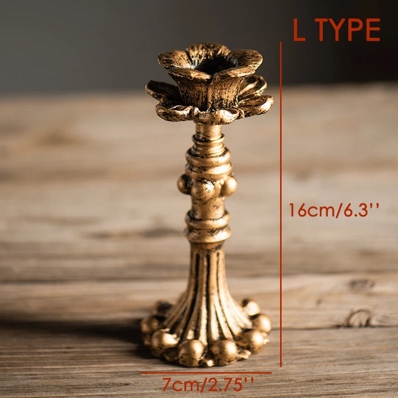 Retro Candlestick Resin Candle Holder Sconce Nostalgic Antique French Candle Stick Rack Accessories Home Decor Photography Props - KIMLUD