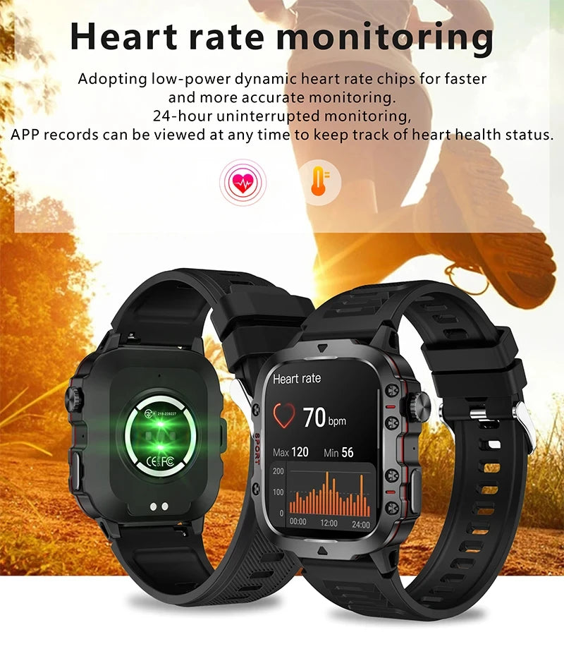 2024 New For Xiaomi 1.96" Bluetooth Call Military Smart Watch Men 5ATM Outdoor Sports Fitness Tracker Health Monitor Smartwatch