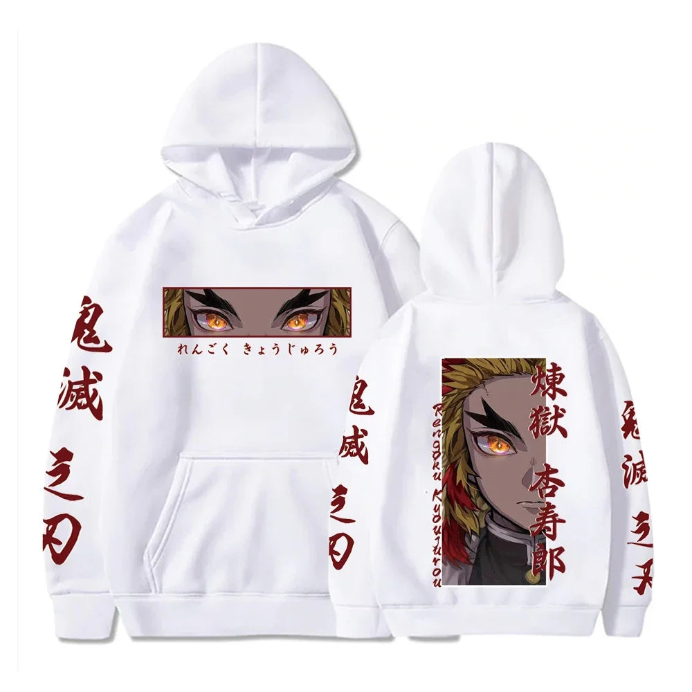 KIMLUD, Hot Anime  Demon Slayer Hooded Rengoku Kyoujurou Eyes Graphic Print Autumn Winter Men Women Casual Sweatshirt Plus Size Hoodie, white / XXXL, KIMLUD APPAREL - Womens Clothes