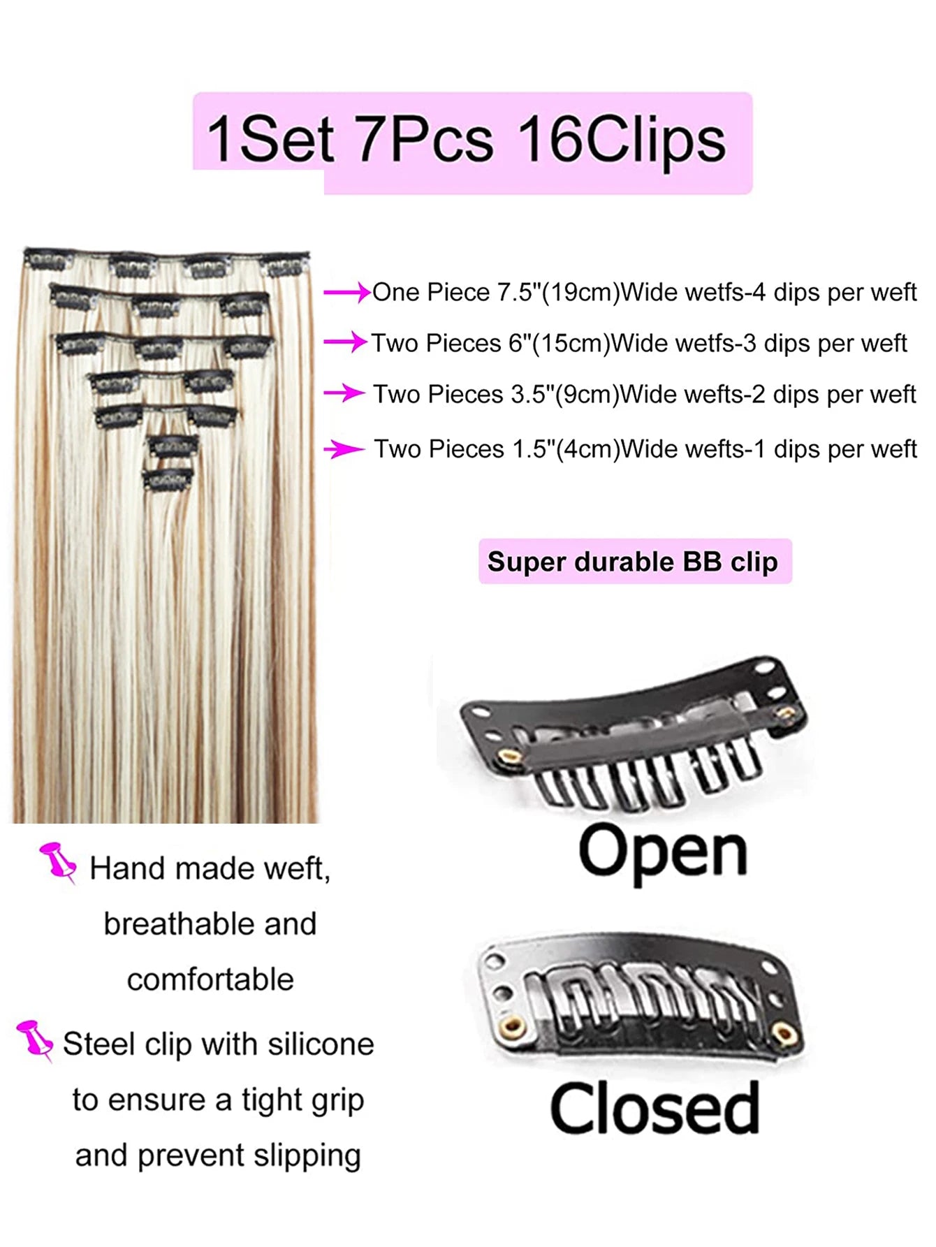 Clip in Hair Extensions 22 Inch Brown Mix Blonde Long Hair Extensions Clip Ins 7PCS Soft Synthetic Hairpieces for Women