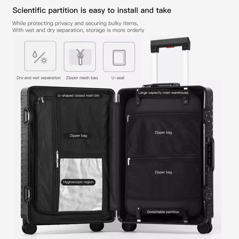 20"24"28" Inch Aluminum Trolley Suitcase Waterproof Metallic Cabin Luggage Trolly Bag With Wheels