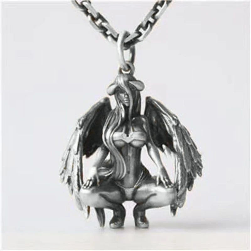 KIMLUD, Stainless Steel Creative Personality Prayer Angel Pendant Necklace Men and Women Fashion Trend Hip Hop Punk Accessories Jewelry, AL4500-Silver, KIMLUD APPAREL - Womens Clothes