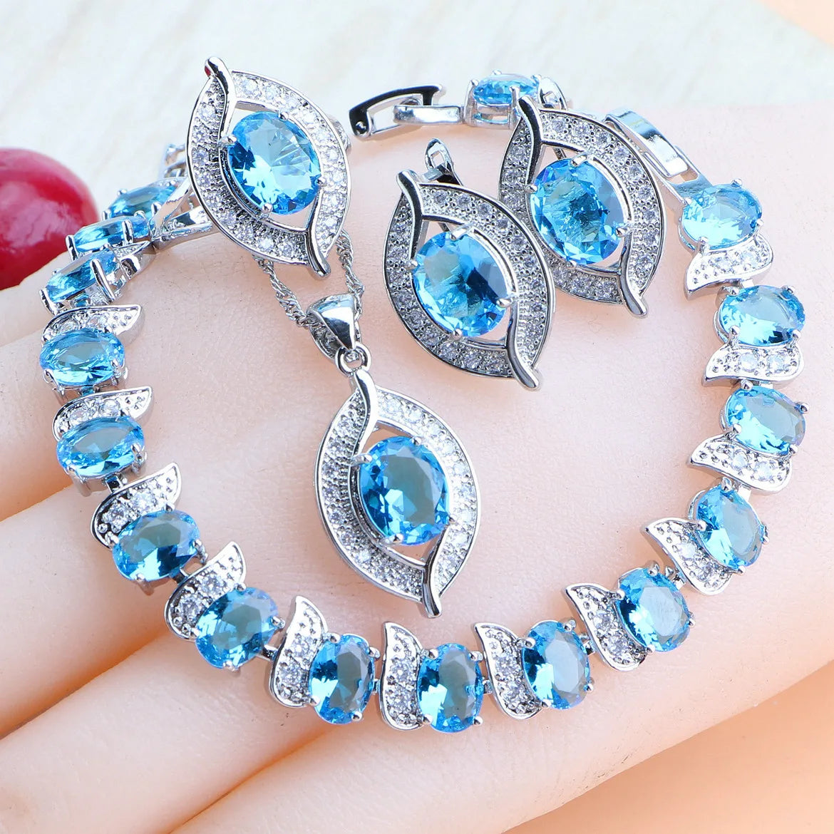 Purple Zircon Silver 925 Jewelry Sets Bridal Earrings Charms Bracelets For Women Ring Pendant Necklace Set Wedding Jewelry